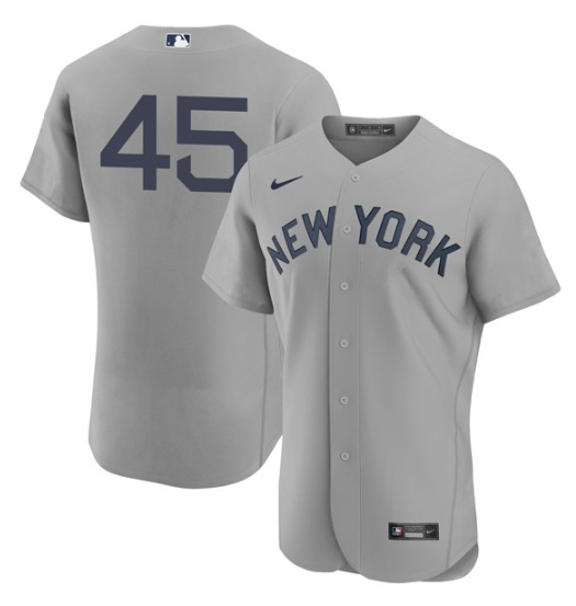Men's New York Yankees #45 Gerrit Cole 2021 Grey Field of Dreams Flex Base Stitched Baseball Jersey
